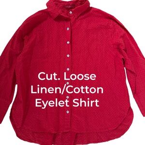 Cut Loose Red Linen/Cotton Eyelet Blouse